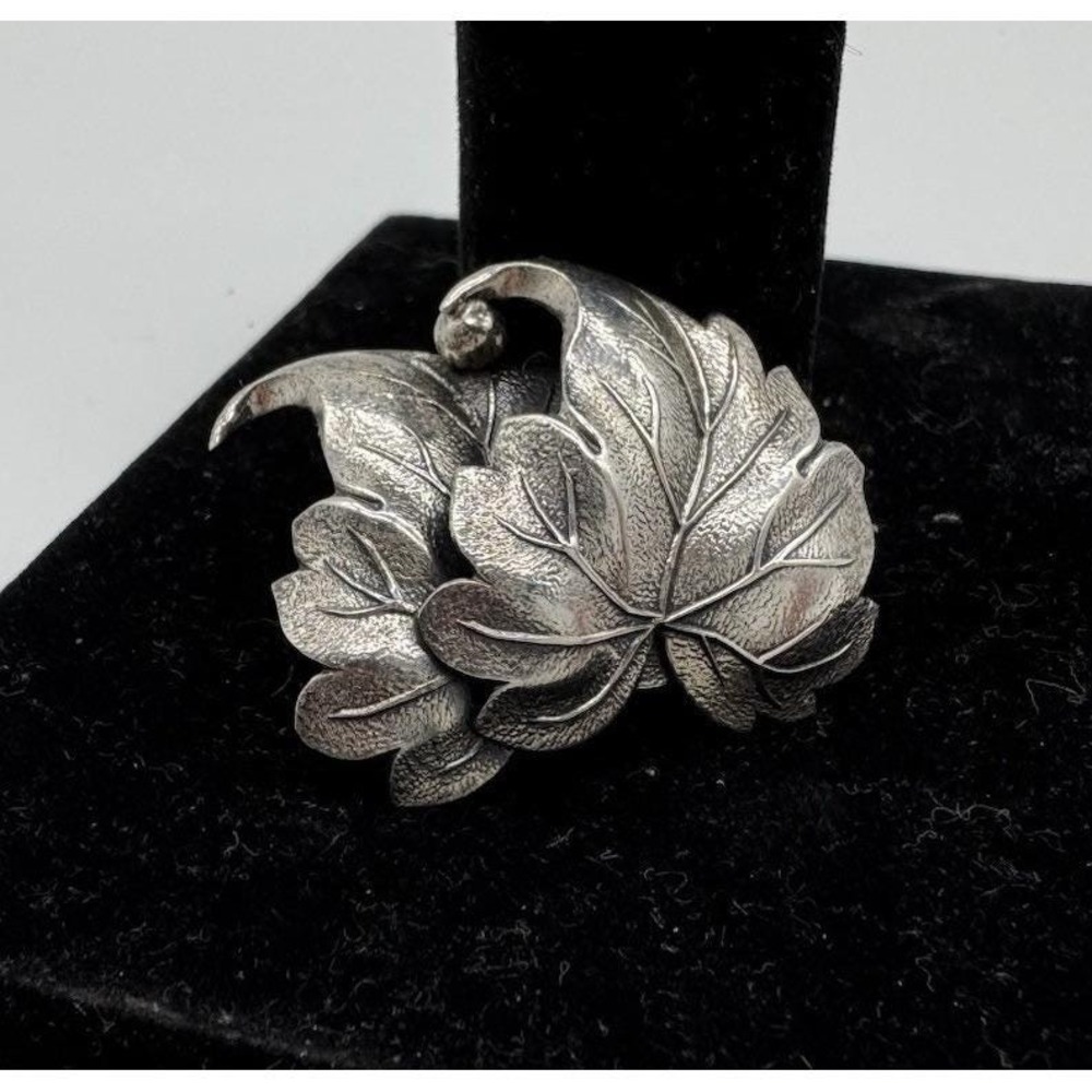 Vintage Beau Sterling Silver 925 Two Layered Leaf Brooch Pin Textured Botanical